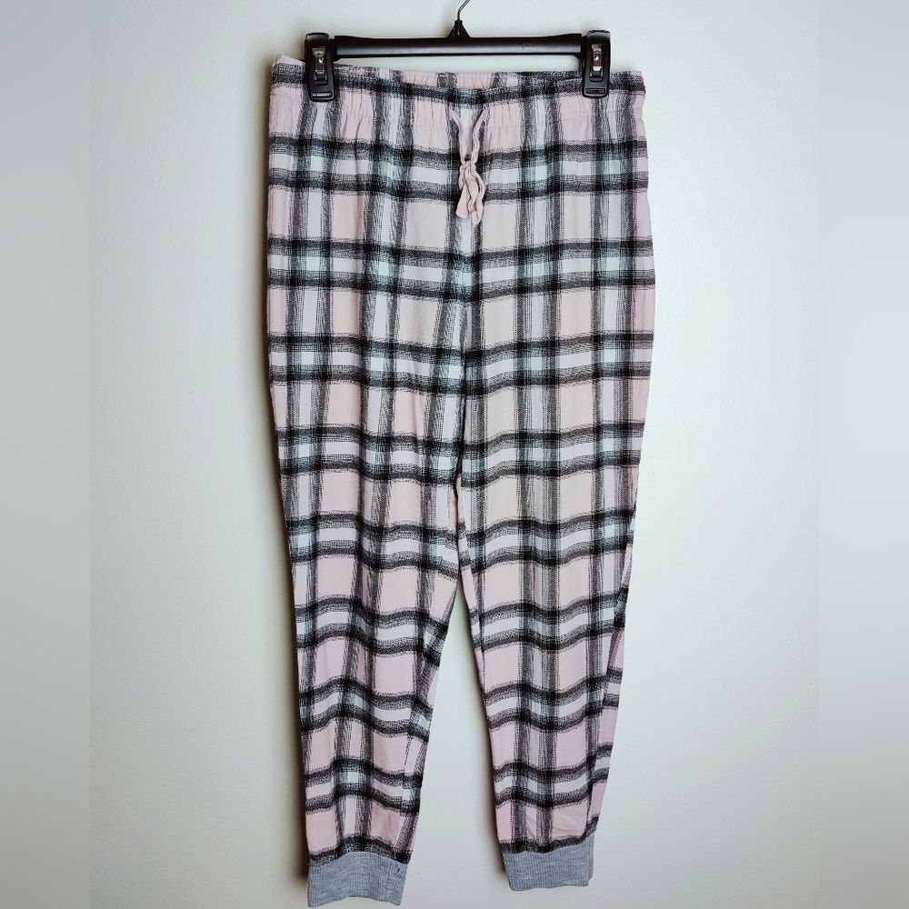 Jenni Intimates Women's Pink & Grey Plaid Checked Flannel Pajama Pants, Sz M